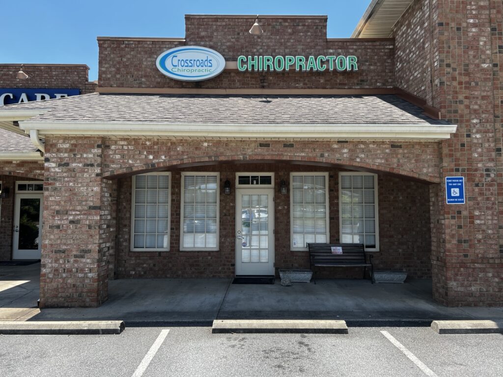 Exterior entrance of Crossroads Chiropractic in Sharpsburg, Georgia